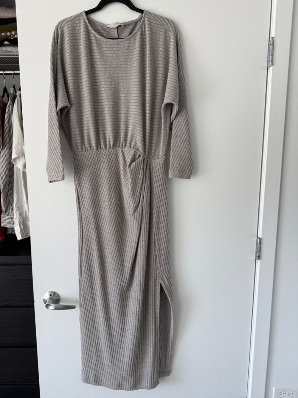Loft Brushed Ottoman Side Pleated Midi Dress